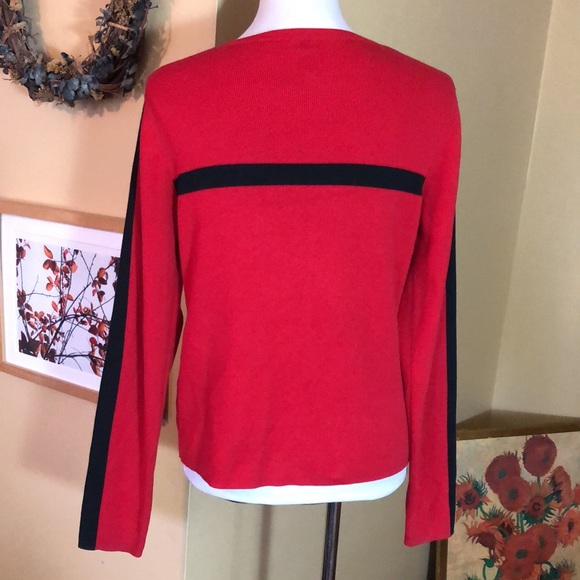 Vintage RALPH LAUREN Size Large Pullover Red Black Ribbed Cotton Embroidery Flag - Picture 6 of 16